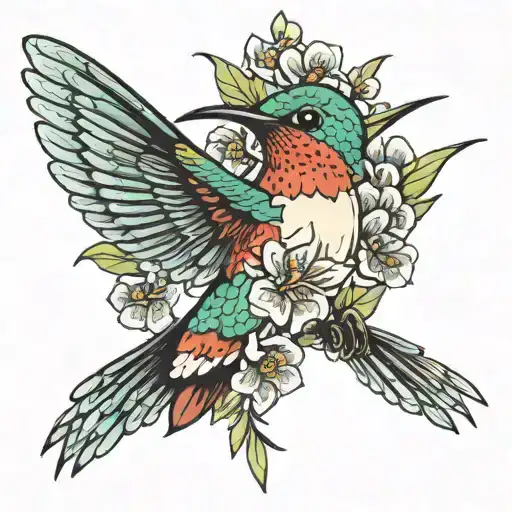 One Hummingbird And Flowers
