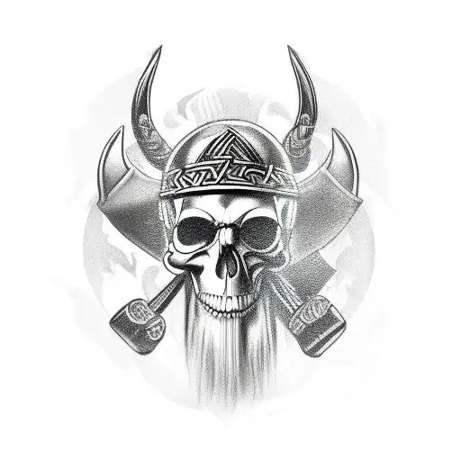 A Tattoo Machine With Intricate Viking Patterns And A Skull As The Grip