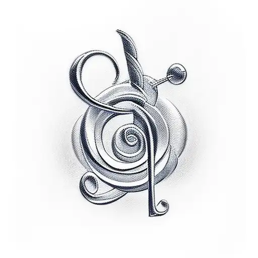 Staff With Treble Clef At One End And Masculine Rose At The Other End