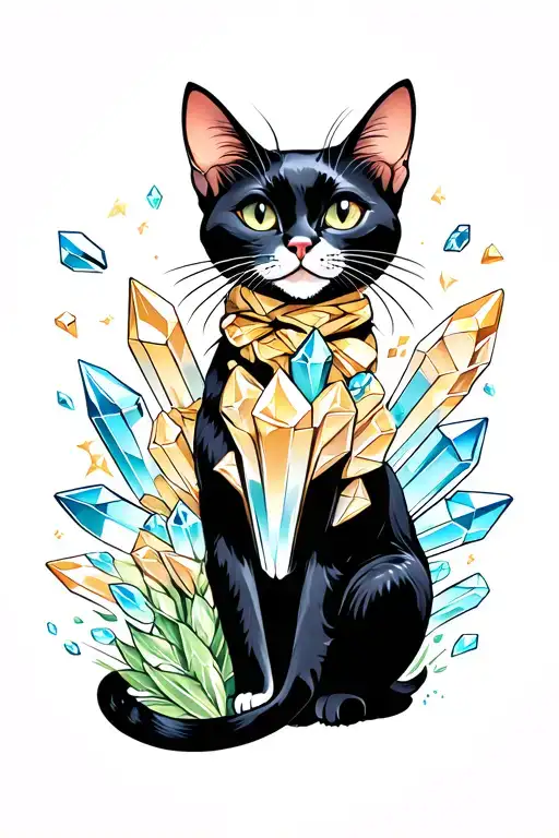 Black Cat And Crystals Growing