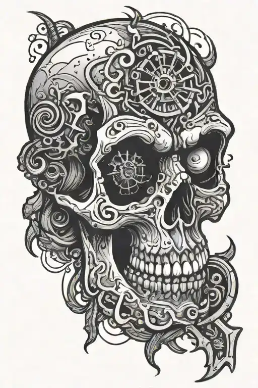 Skull With The Words Lucky Me In The Eye Sockets