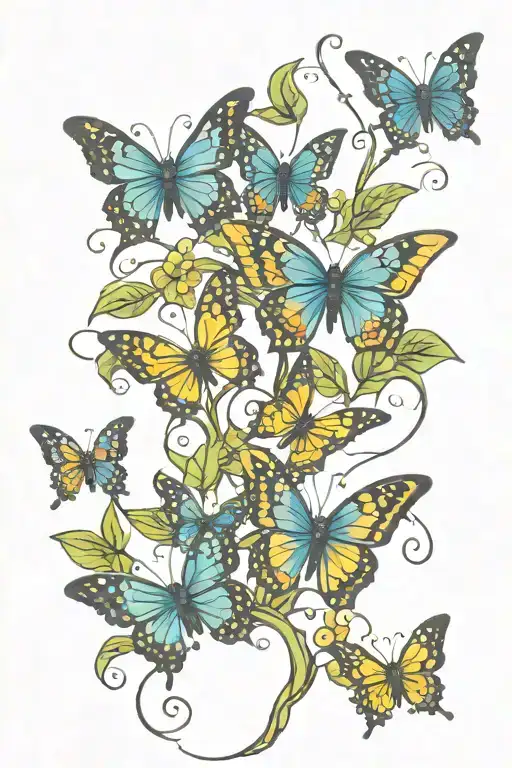 4 Butterflies Flying Around A Vine Representing 4 Children