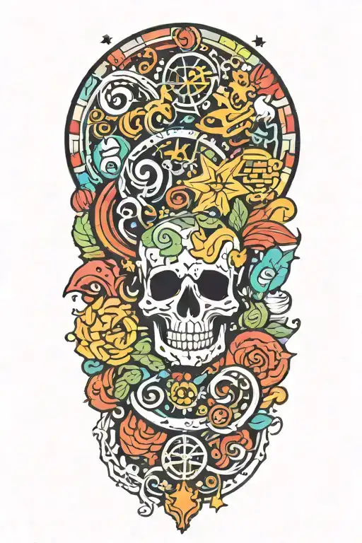 A Tattoo Combining Italian Symbols Of Luck With Trippy Island Themes