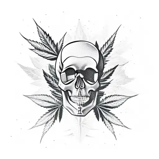 Skull With Marijuana Leaves Growing Out Of It