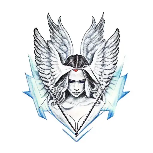 Angel With Wings That Shoots Arrow To A Broken Heart