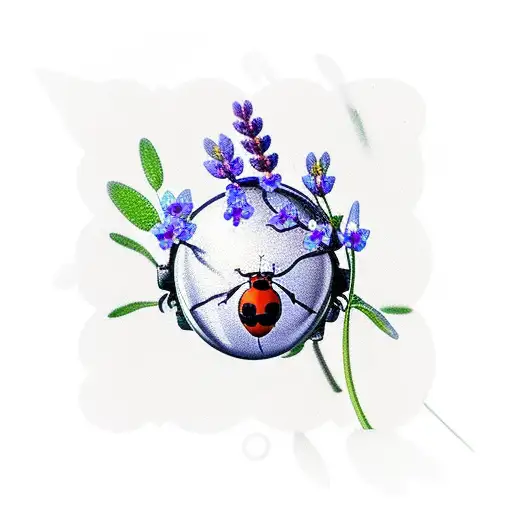 Forget Me Not Flower And Lavander And A Ladybug On A Leaf Bracelet Style On Arm