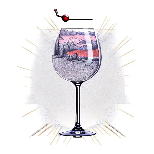 Wine Glass With Water And Bamboo Sticks