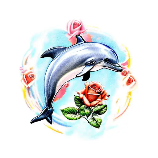 Dolphin With 2 Roses And Water
