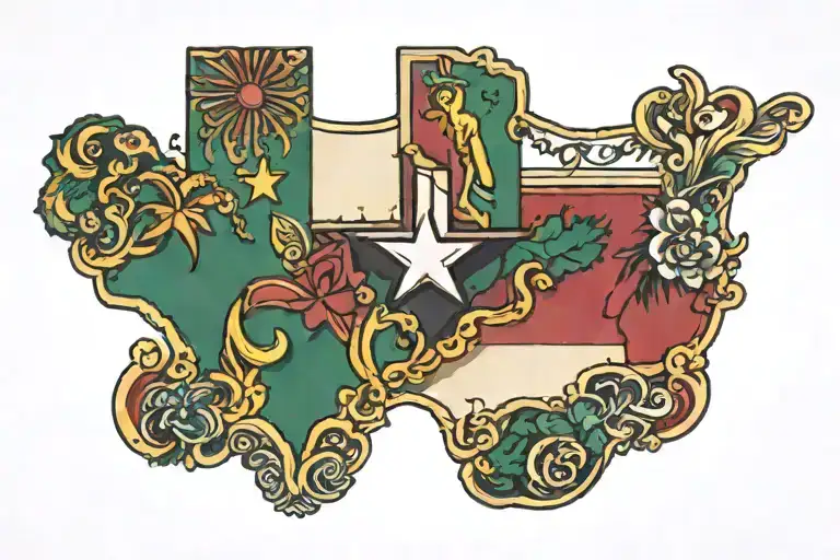 Texas Outline Filled With Mexican Flag Inside