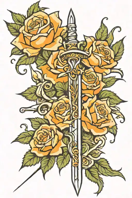 Sword With Orange Roses