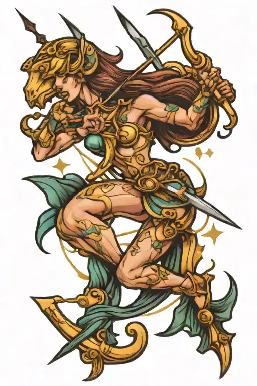 Sagittarius And Pisces Leg Tattoo Design