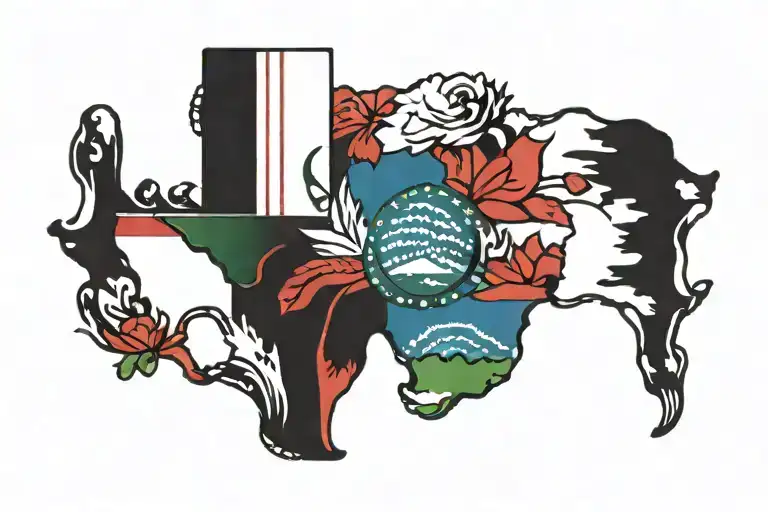 Texas Outline Filled With Mexican Flag Merged