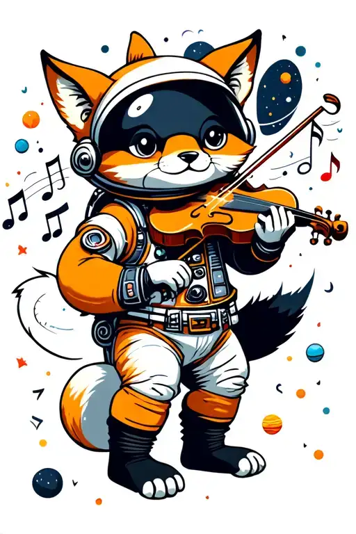 Astronaut Fox Playing The Violin With Music Notes And Planets