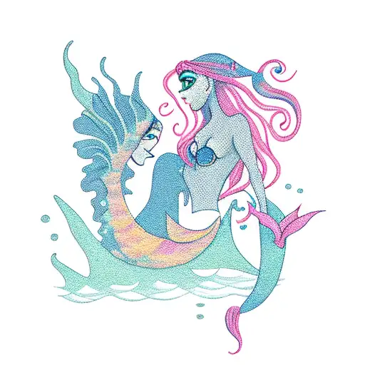 Mermaid And Pirate In Water