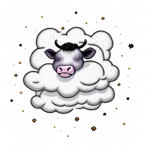A Whimsical Cow Sleeping On A Fluffy Cloud Bed