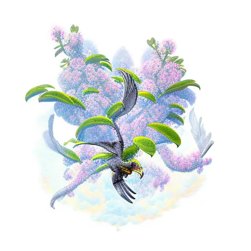 An Intricate New-school Design Of A Rhododendron Blossom Transforming Into A Soaring Eagle