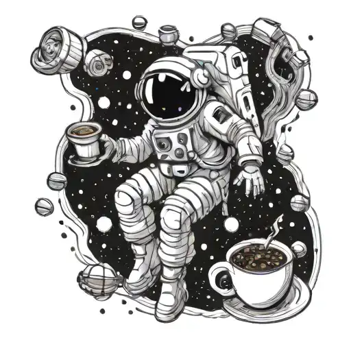 An Astronaut Floating In Space Surrounded By Coffee Beans