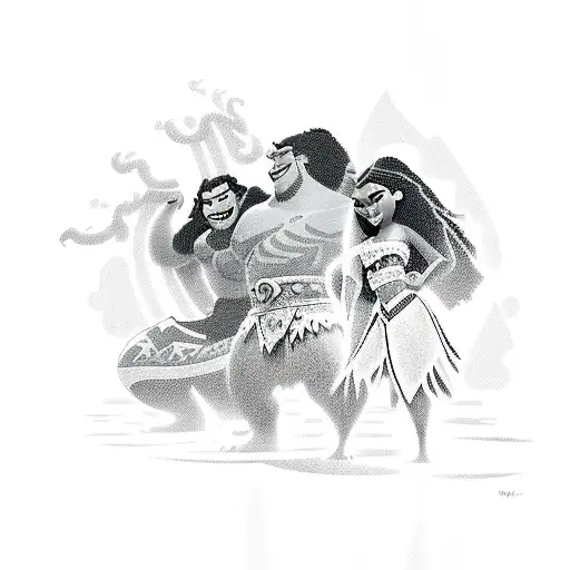 The Plot From The Cartoon Moana With The Main Characters In The Composition
