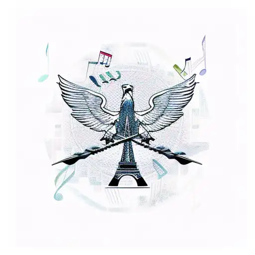 An Eagle Perched On Top Of The Eiffel Tower With Musical Notes Swirling Around It