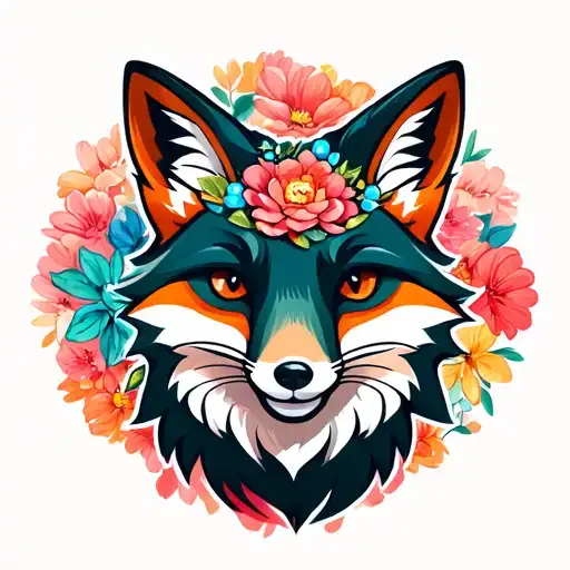 Fox With Flower Background