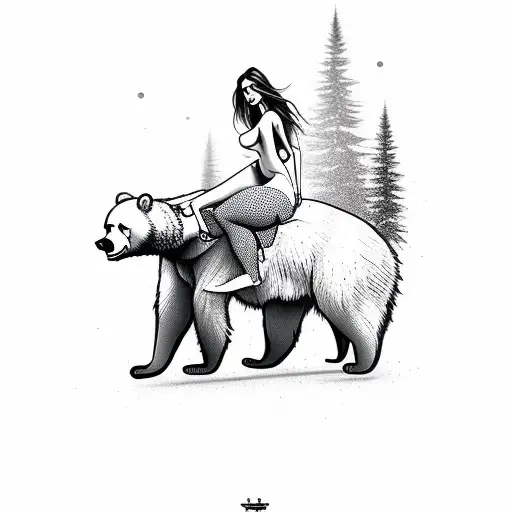 Sexy Skinny Woman Riding A Bear