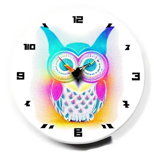 An Owl Clock With Vibrant New-school Colors And Reiki Symbols As Hour Markers