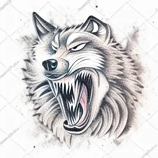 Wolf With Open Mouth And Big Teeth