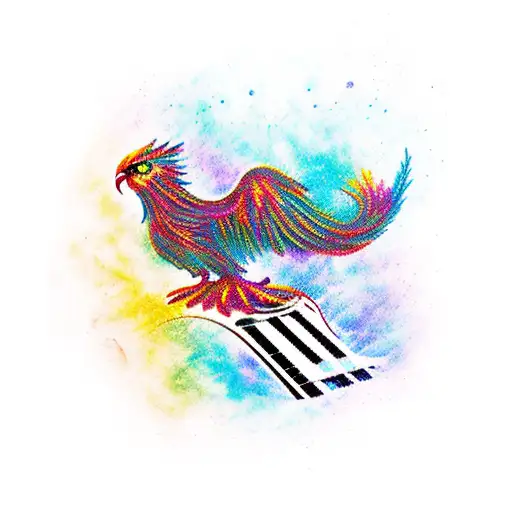 A Phoenix Bird Rising From A Guitar