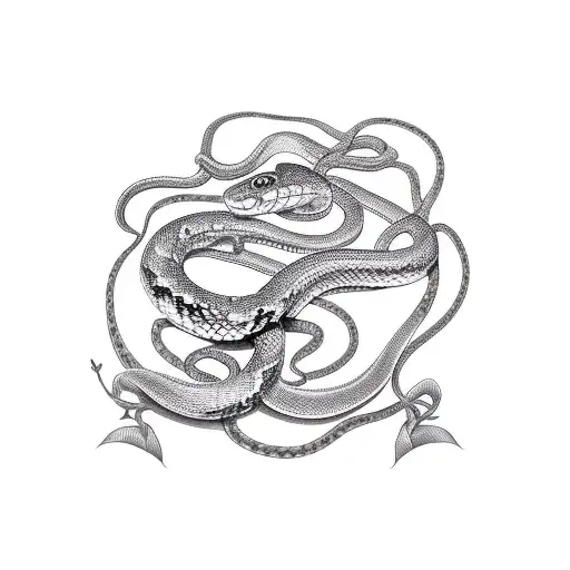 A Snake Wrapped Around A Book In A Blackwork Style