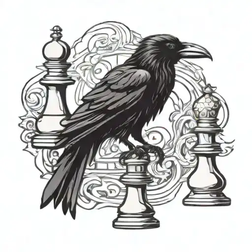Raven Perched On Top Of Rook Chess Piece