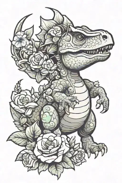 Dinosaur With Flowers Blooming