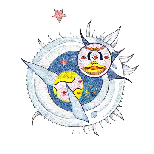 Moon And Sun With Persian Flowers