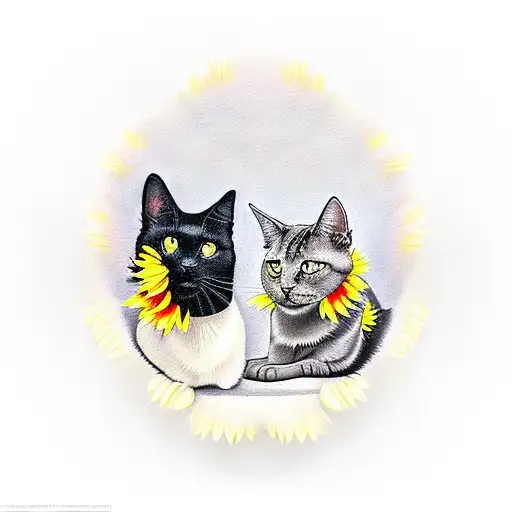 2 Black Cats On A Sunflower