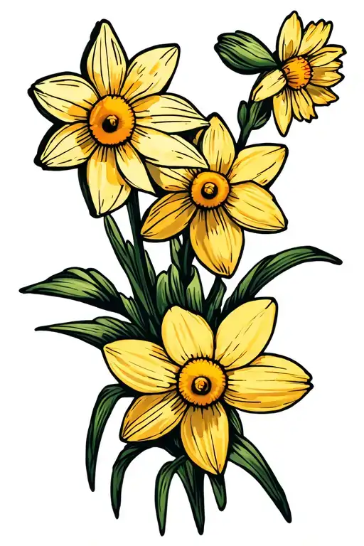Daffodil And Daisy Flowers Minimal