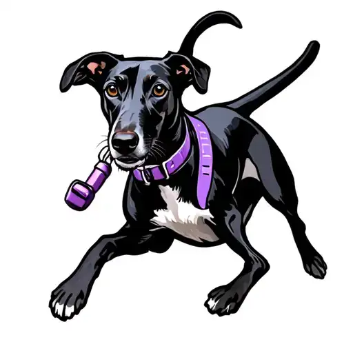 Black Whippet Running With Purple Collar