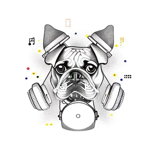 A New-school Tattoo Design Of A Dog Dj Mixing Music On Turntables
