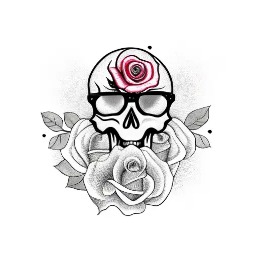 Skull With Patterned Bandana And Glasses Underneath With A Rose