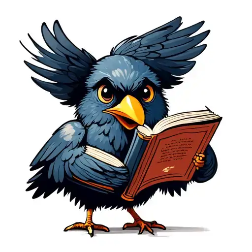 Cute Crow Reading A Book Open