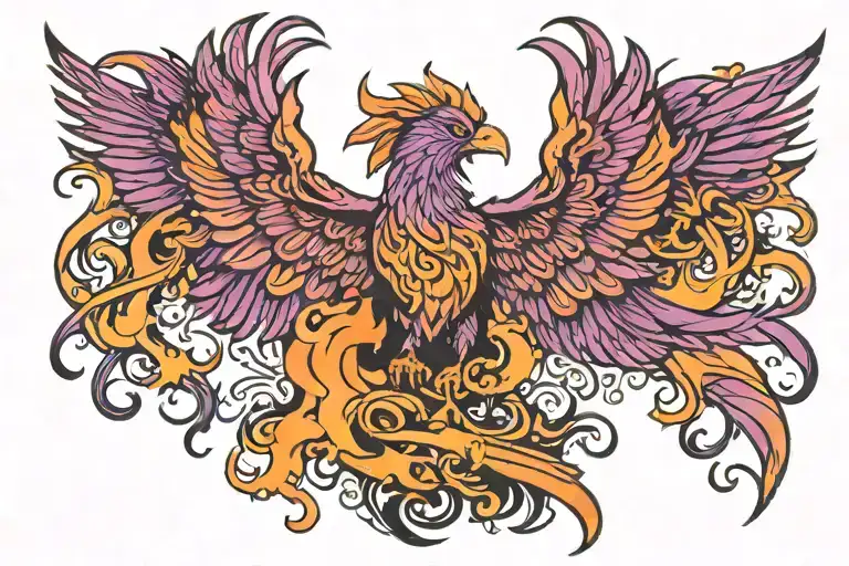 Phoenix Very Determined Look Shaking Off Ashes Symbolizing Overcoming Life Struggles Blacklight Ink