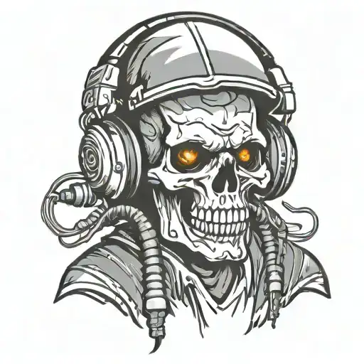 A Skull In A Work Helmet With Headphones