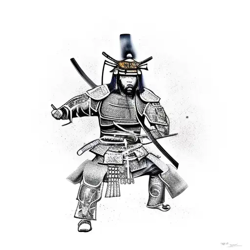 A Realistic Depiction Of A Samurai Warrior Engaged In A Mythological Battle