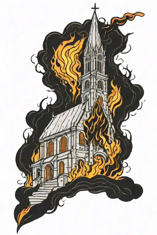 Gothic Church On Fire In Hell Color
