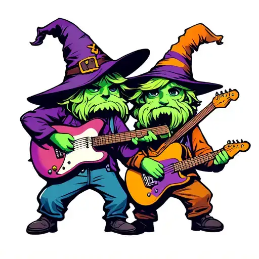 Two Small Wizards Playing Guitar Together