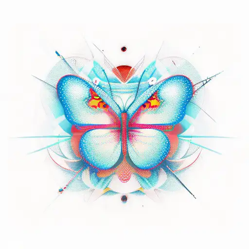 A New-school Design Featuring A Vibrant Red Butterfly Surrounded By Abstract Geometric Shapes