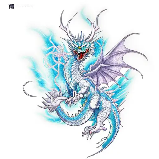 Ice Dragon With Japan Flower Vs Phoenix