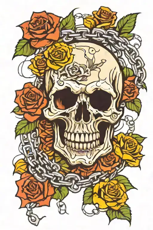 Skull With Chain And Roses