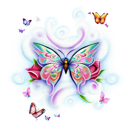 Butterfly With Dragon And Rose