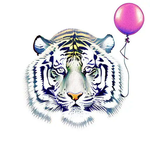Tiger Holding A Balloon