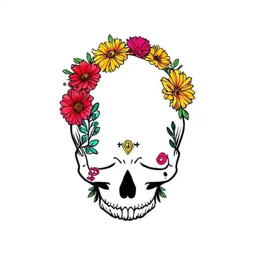 Mexican Skull Newlywed Couple With Colourful Flowers