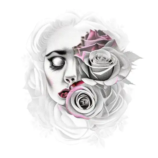 Broken Crying Woman With Dying Roses Around Her